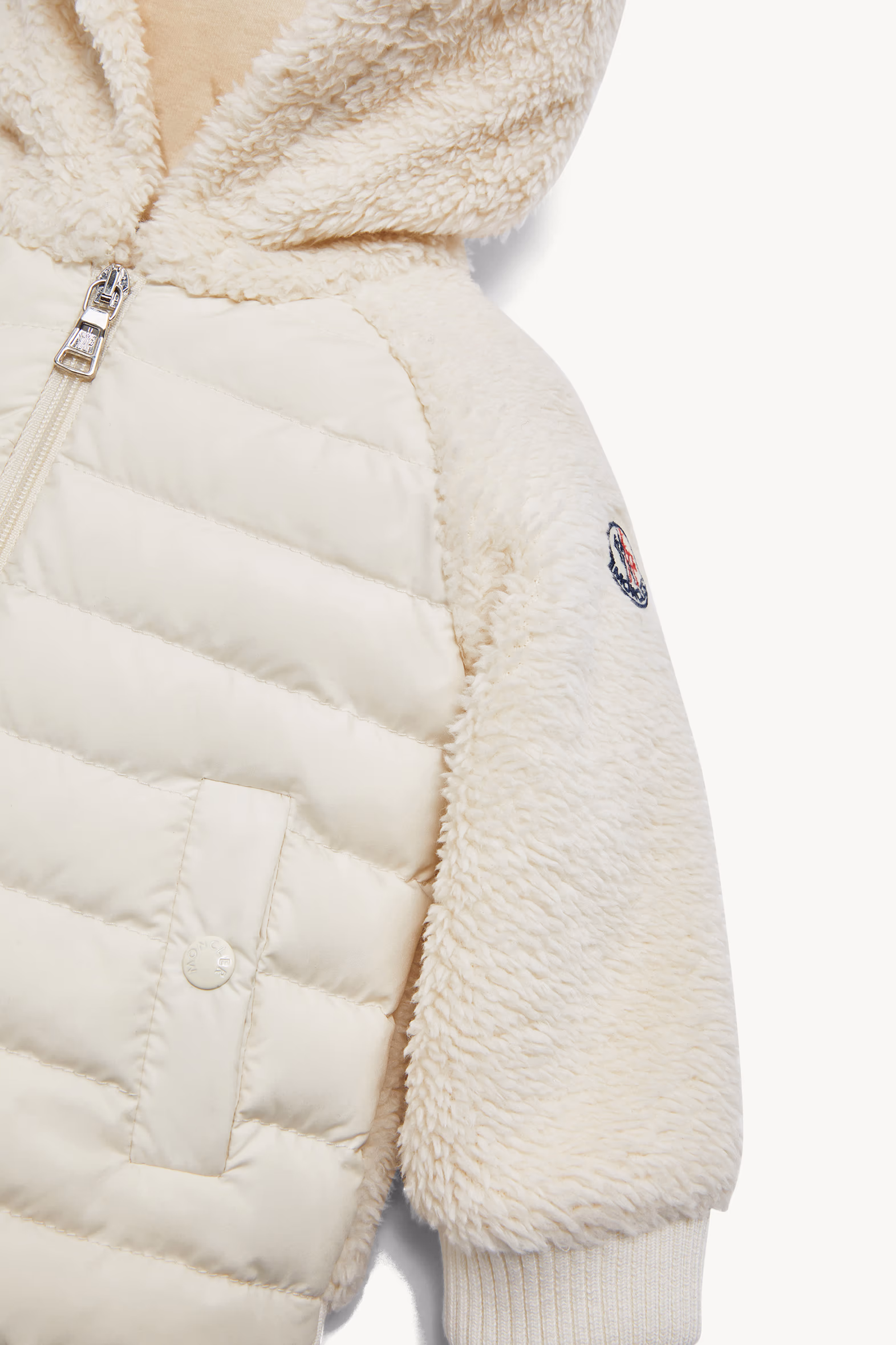 Padded Teddy Zip-Up Hoodie Girl White Moncler 3